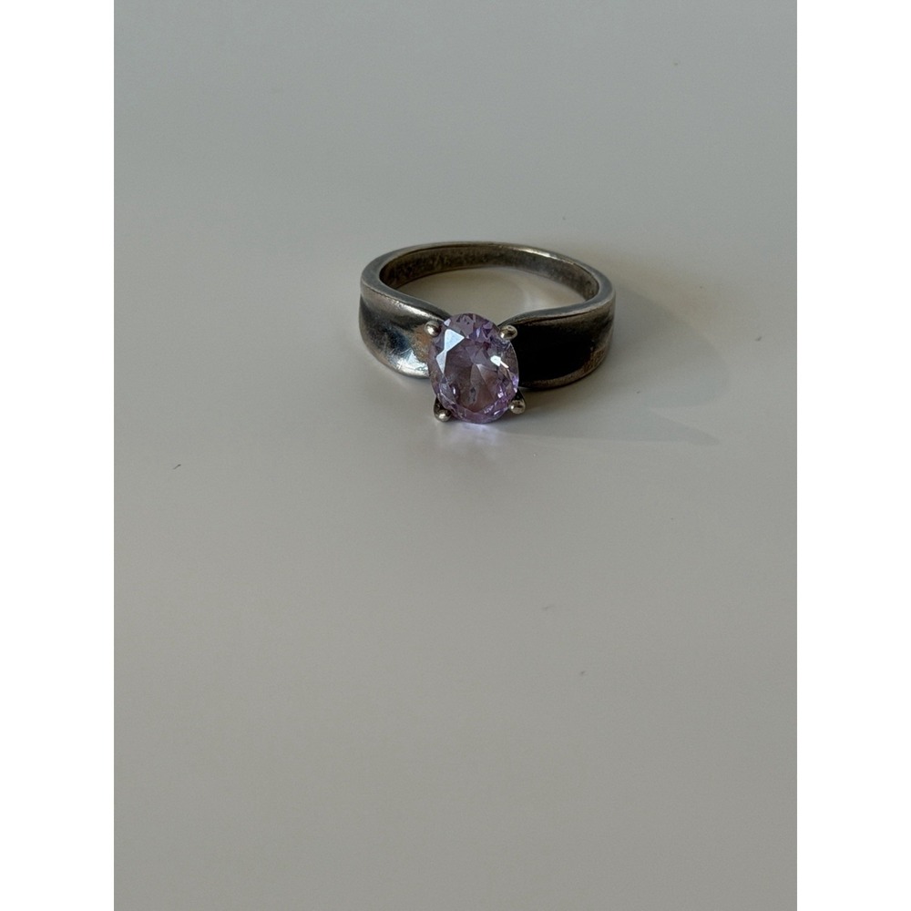 Vintage Light Purple Oval Stone Sterling Silver Band Ring Sz 8 4.3g